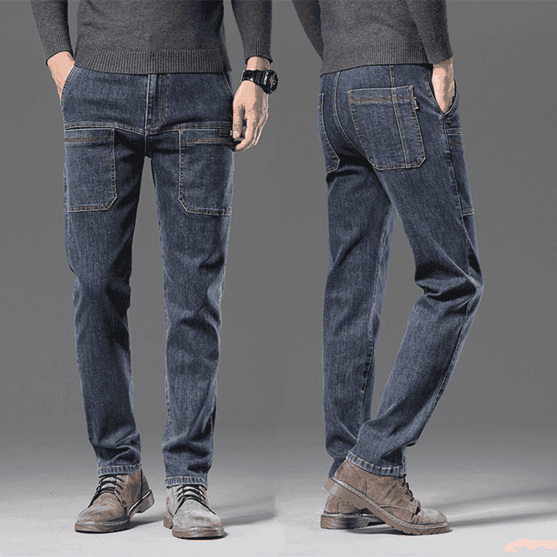 Six Pocket Jeans Men's Retro Slim Casual Straight Pants Multi-Pocket Long Pants