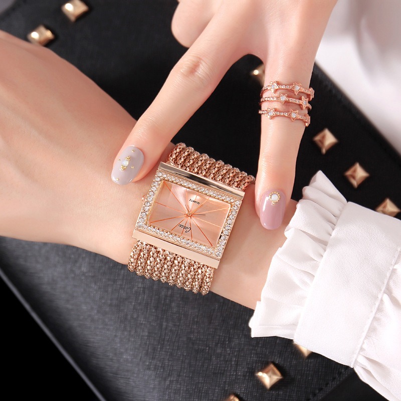 Fashionable square high-end diamond tassel bracelet watch