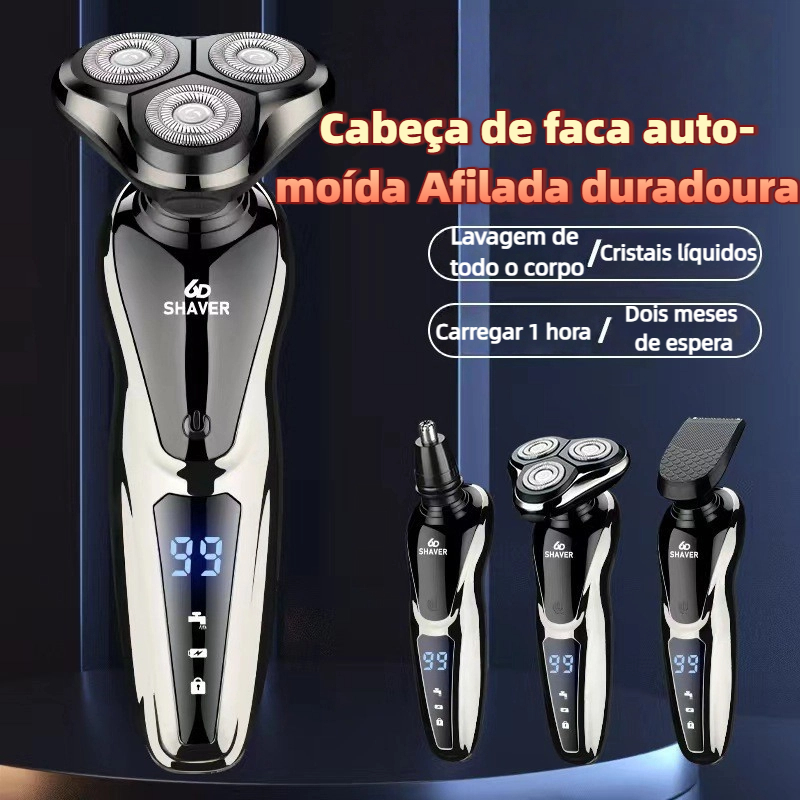 Alemanha importação de três facas cabeça LCD digital corpo inteiro lavar cabelo cabelo nariz barbear 3 em 1 barbeador elétrico