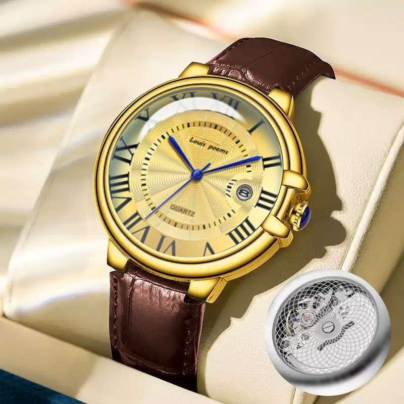 2025 Relógio de quartzo de moda romana para homem, bracelete de couro topo de gama para empresas